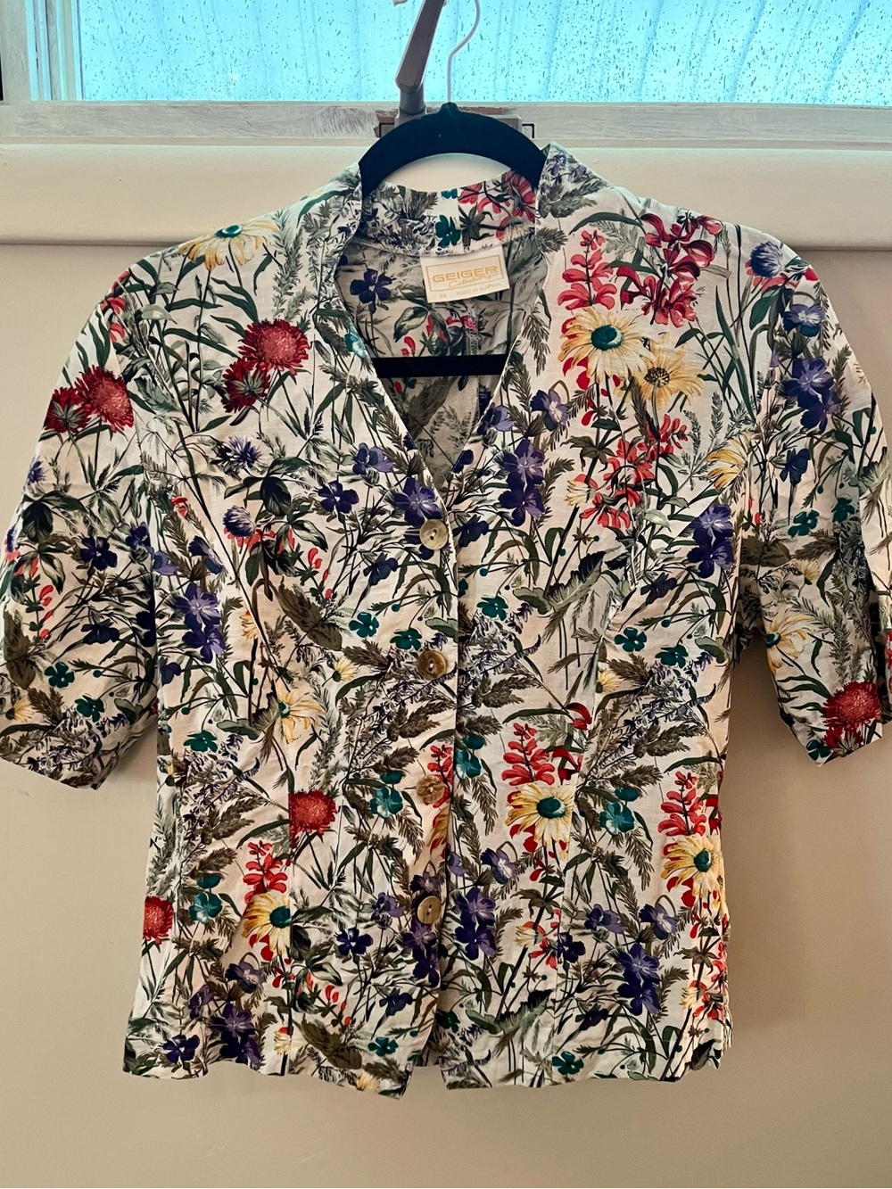 Vintage Geiger Collections Linen Cotton Floral Button Up Shirt Size Medium